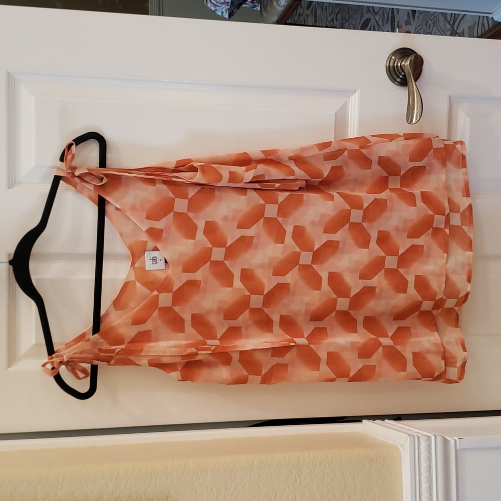 Cabi Sleeveless Blouse in Fun Orange pattern Size M